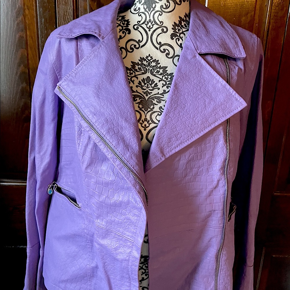 Lavender faux leather coat